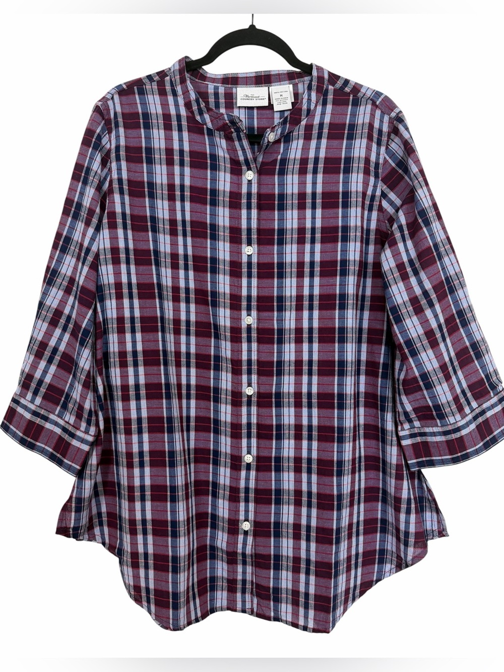 The Vermont Country Store Plaid Tunic Top Purple Blue Lightweight Size Medium